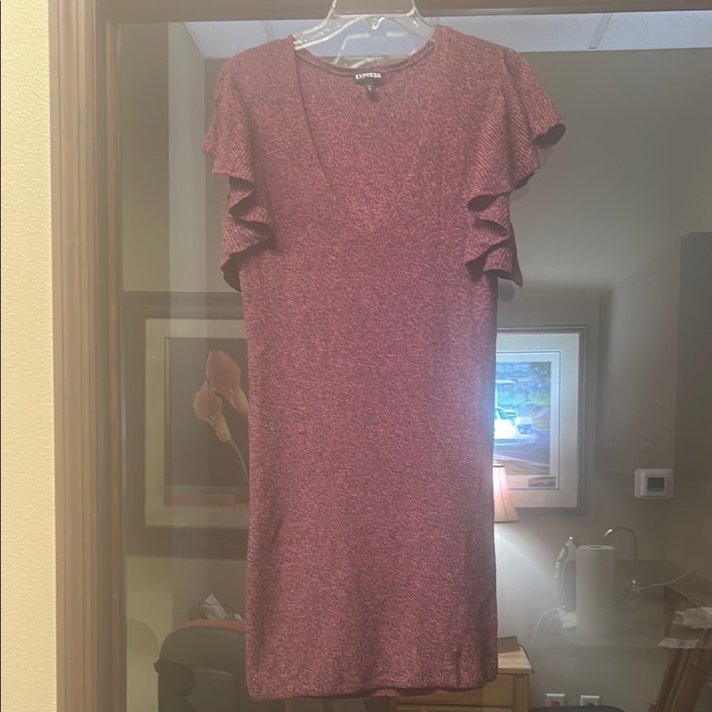 Express Pink Sheath Dress Flutter Sleeveless V-Neck